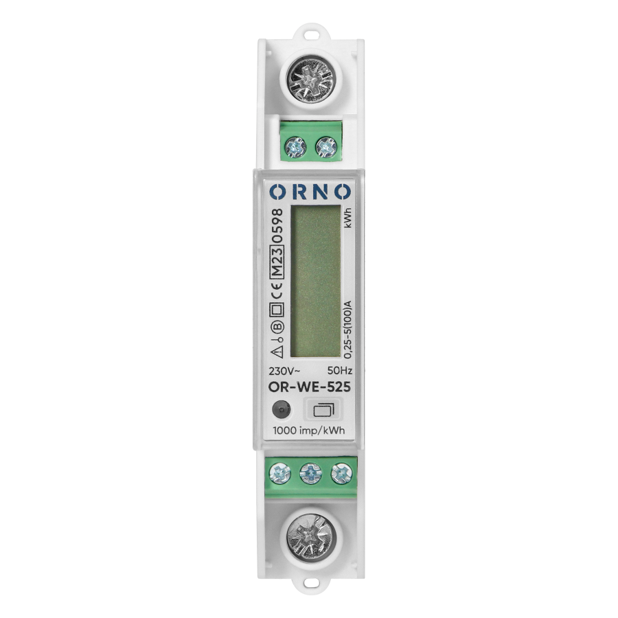1-phase multi-tariff energy meter wtih RS-485, 100A, power supply: 230V AC/50-60Hz, current: 5(100)A, pulse frequency: 1000 imp/kWh, signaling read: flashing LCD, installation rail: DIN TH-35mm